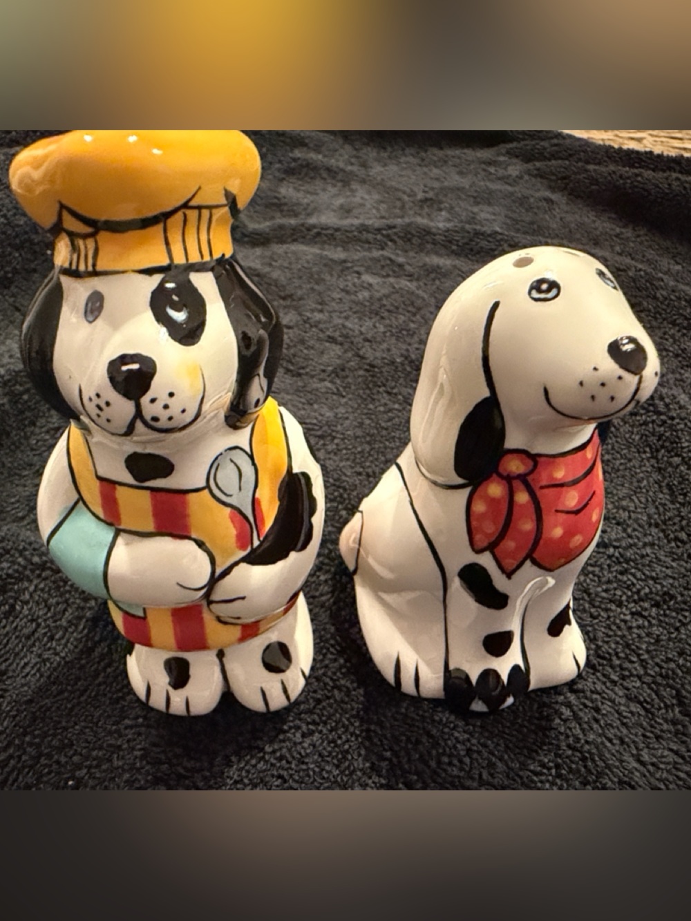 Vintage Salt & Pepper Shakers Doggie Chefs Ceramic 4.25" & 3.25"